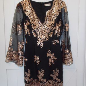 NWT Altar'd State Sequined Party Cocktail Dress Women's Size S Black & Rose Gold